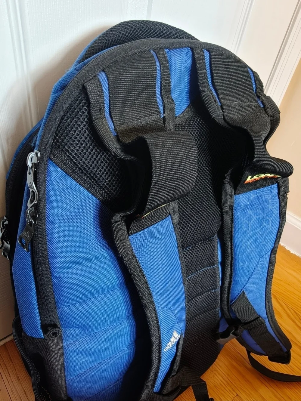 Adidas Load Spring Blue/Black Polyester Backpack with Chest Straps, Many Pockets
